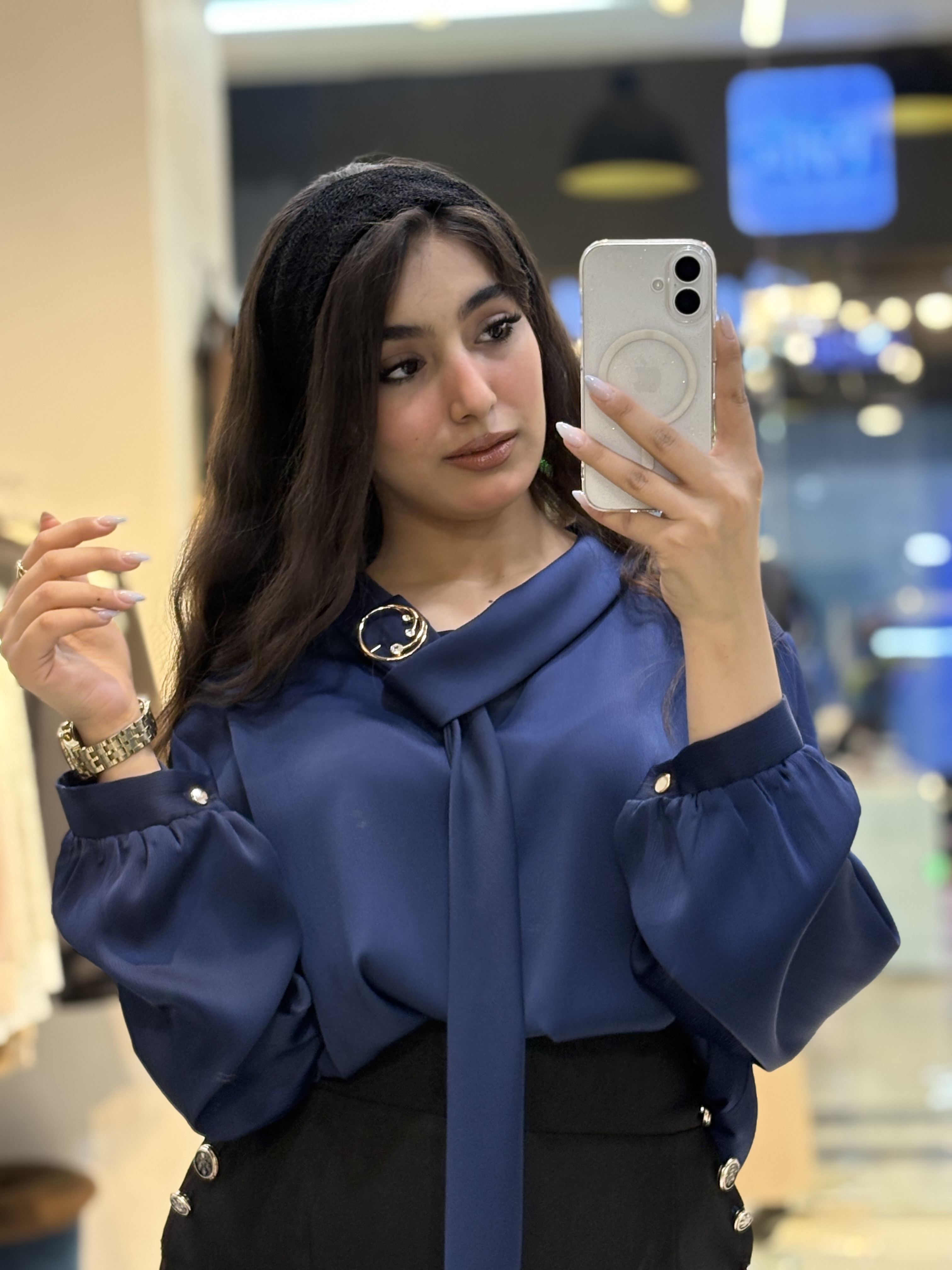 شومیز یقه ملوانی استین بالونی زنانه کاملا ریزشی